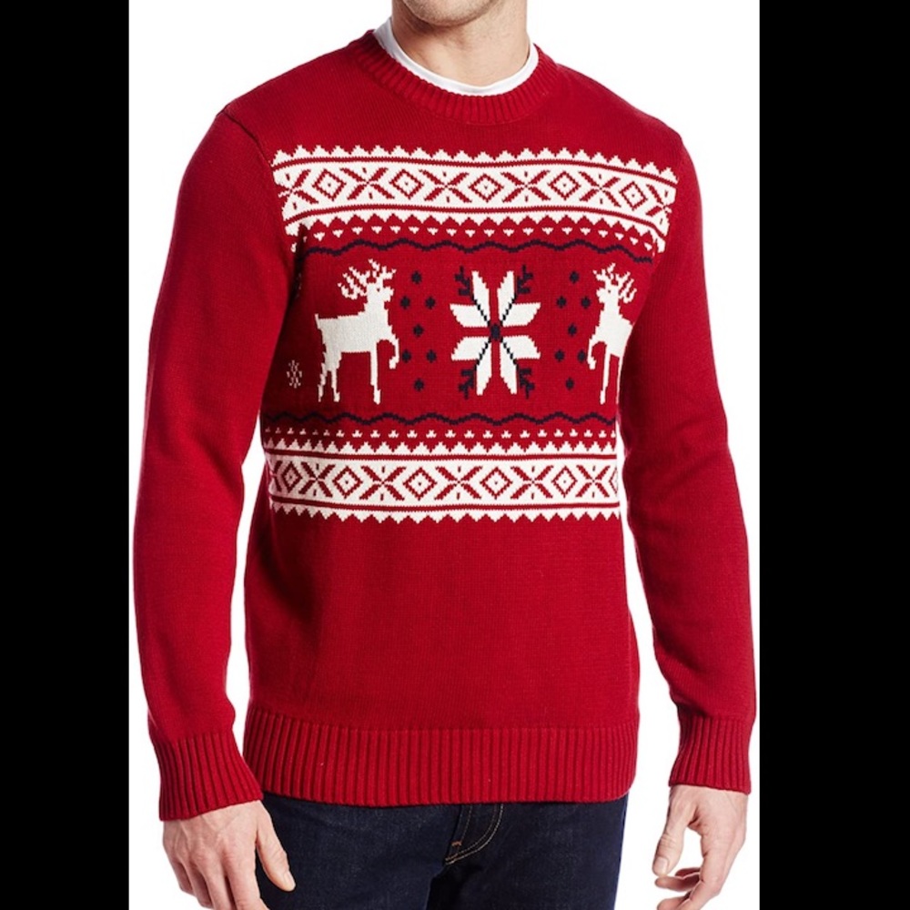 Dockers Red Christmas Crewneck Sweater w/Reindeers